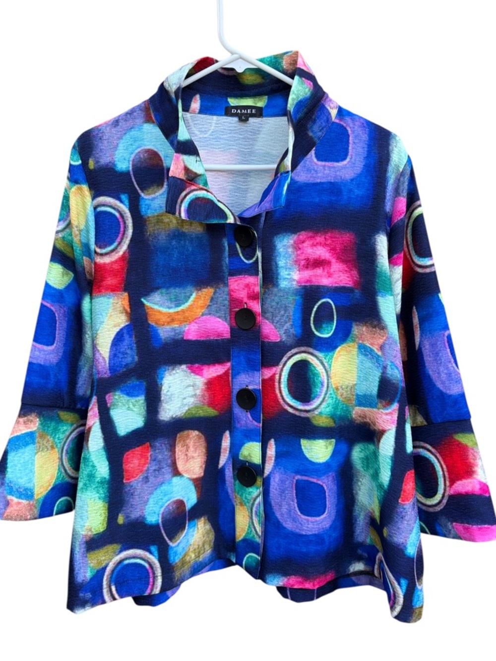 EUC DAMEE Abstract Button Front Split Cuff Artsy Top Size Large